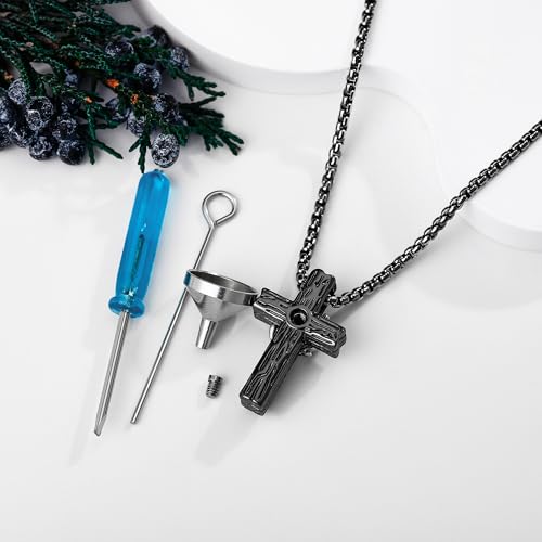 Black Cross Necklace Sterling Silver Jesus Thorn Crown Cross Necklace for Men Catholic Jewelry Gift for Father Brother Boyfriend Son urn cross