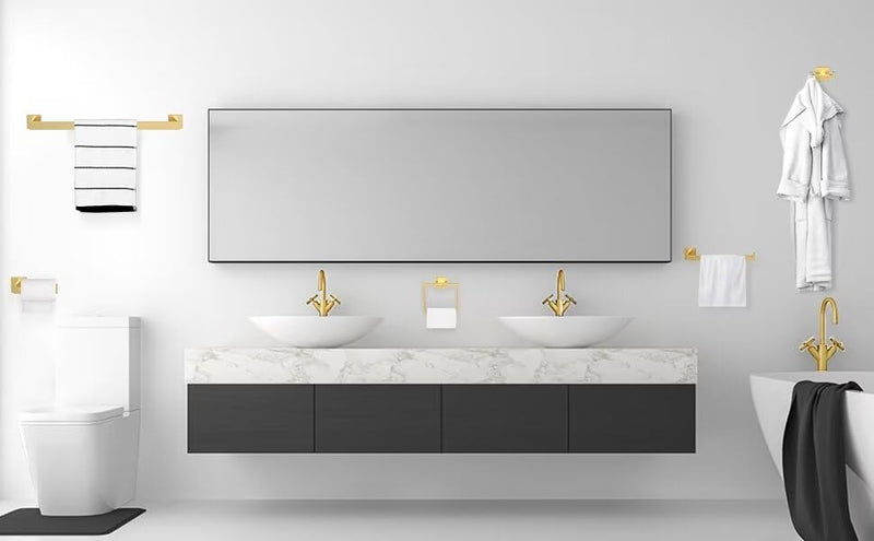 BOZWELL Double Towel Hooks for Bathroom Light Brushed Gold Wall Mount，Simple Modern Square Style Coat Robe Hook，Stainless Steel Heavy Duty Door Hanger for Bathroom Bedroom Kitchen Hotel Pool 1502-G-1 1 Double Hook