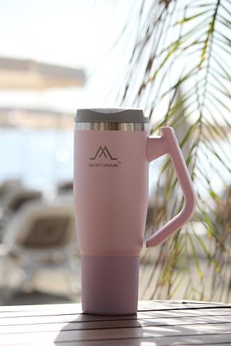 MONTANAIR® Original 40oz Stainless Steel Double Wall Vacuum Tumbler with Rotatable Handle, Lid and Built-In Straw | Insulated | Fits in Cup Holder | Leak Proof | BPA-free (PINK) Pink
