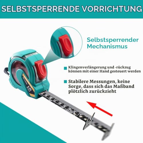 Tape Measure 5 m Self-Locking Shockproof Tape Measure with Metric & Inch Scale, Accuracy Class II, 25 mm Wide, Robust Measuring Tape & Ruler for DIY and Carpenters (25 mm, 5 m / 16.5 ft) 5m/16.5ft