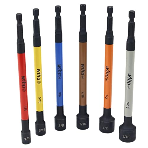 Six-piece SAE magnetic nut setter set with color-coded handles, 6-inch nut drivers by Generic