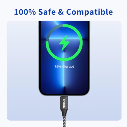 Raviad USB to Lightning Cable 1 m [MFi Certified] iPhone Charging Cable | Nylon Lightning Fast Charging Cable for iPhone 14 13 12 11 Pro Max Mini XR XS X 8 8 Plus 7 7 Plus 6s 6 6 Plus 5S 5 SE 2020 iPad black 1M