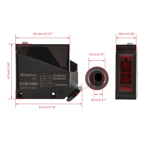 Heschen Photoelectric Switch E3JM-R4M4 DC12-240V 3A 250VAC 30VDC 24-240VAC Diffuser Type Detection Distance 4 m