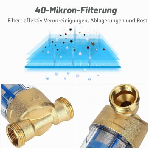 Flushable Fine Filter Reusable, 1 Inch Male Thread Spin Down Sediment Water Filter with 1/2 Inch 3/4 Inch Screw Connection, Water Pre-Filter Sediment Filter for Well Water Hose (3/4 Inch Male Thread) 3/4" Male Thread