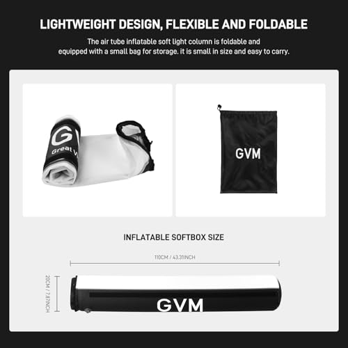 GVM 43.3" Inflatable Softbox, Foldable Air Tube Soft Box with Air Pump, Compatibility for GVM SD300C/500B/650B and Other Bowens Mount Light, Air Softbox for Studio Portraits, Video Recording 1