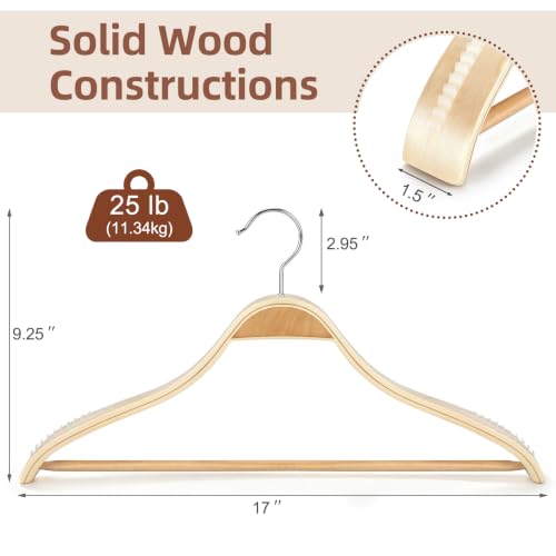 TOPIA HANGER 8 Pack Wide Shoulder Wooden Suit Hangers for Men Women Natural