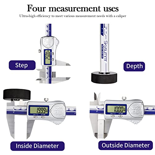 Skysummr IP67 waterproof digital vernier caliper, stainless steel, blue, 6-inch 150mm range with LCD screen