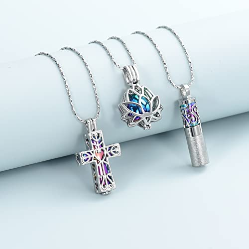 Imrsanl Cremation Ashes Jewelry Urn Pendant Necklace with Hollow Cross Urn Keepsake Cremation Jewelry for Ashes for Women Men 3 Pack Colorful