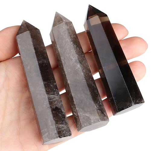 ZHIYUXI 3.7-4" Smoky Quartz Crystal Wand Hexagonal Pointed N # Smoky Quartz
