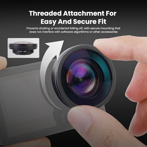 Walking Way Osmo Action FOV Boost Lens for DJI Osmo Action 5 Pro/4 Accessories, 185° Wide Angle Lens with Threaded Attachment, Multi-Coated HD Optical Glass, with Storage Case
