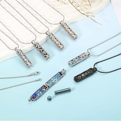 sourcing map Cylinder Urn Necklace, Hollow Cremation Jewelry Urn Necklace for Women Men Pet Black(Silver) 1