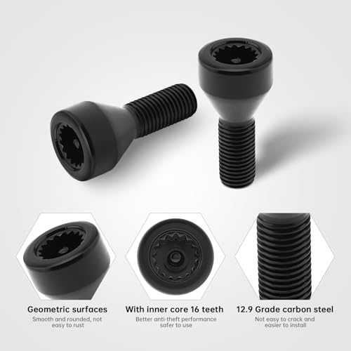 ePathChina 5-piece black M12x1.5 wheel lock lug nut set with master key for BMW and Mini Cooper