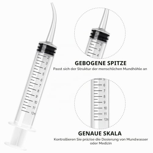 Dental Syringes 12 ml Pack of 6 Almond Stone Syringes for Rinsing Curved | For wisdom tooth surgical syringe washing syringe wisdom teeth dental care, pet care, adhesive filling