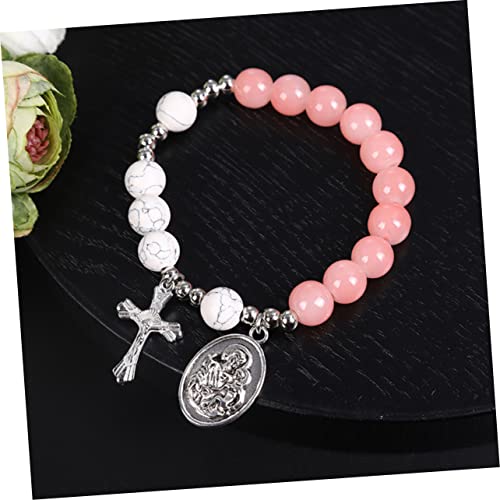 CALLARON Cross Beaded Bracelet Delicate Cross Design Elastic Rosary Jewelry for Women for Daily Wear and Special Occasions Comfortable and Lightweight Accessory