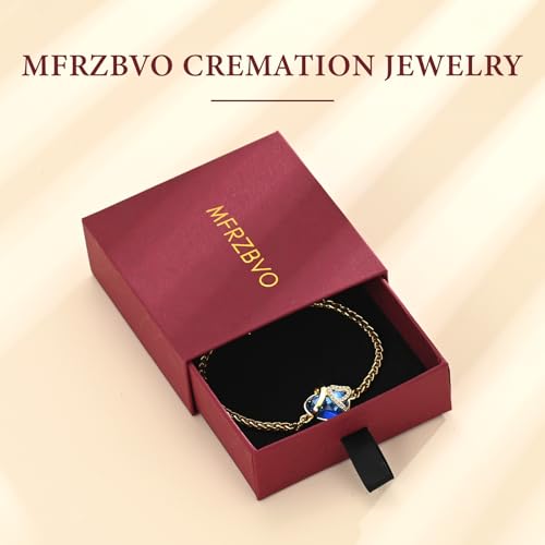 Cremation Jewelry Heart Urn Bracelet for Human Ashes for Women Men Memorial Keepsake Link Bracelet Gold-Blue