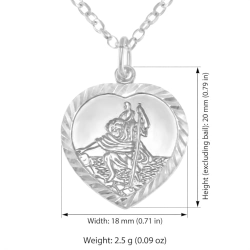 Alexander Castle 925 Sterling Silver St Christopher Pendant Necklace - Heart-Shaped Pendant with 18" Sterling Silver Chain & Jewellery Gift Box