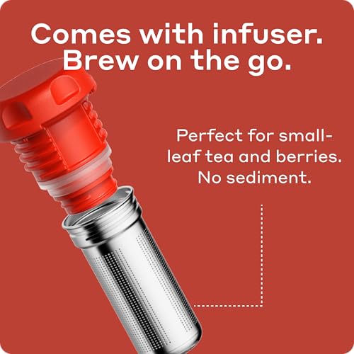 BOBBER 26 oz Stainless Steel Heavy Duty Thermo Flask with Removable Tea Infuser – Keeps Hot 28 Hours, Cold 42 Hours – Rugged, Leak-Proof, Dishwasher Safe Vacuum Insulated Bottle (Red) 26 Ounces Cayenne Red