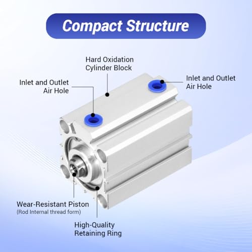 SDA32X25 Thin Air Cylinder, 32mm Bore x 25mm Stroke Dual Action Aluminum Alloy, 1/8 Port Small Pneumatic Cylinder for Industrial Automation SDA32*25