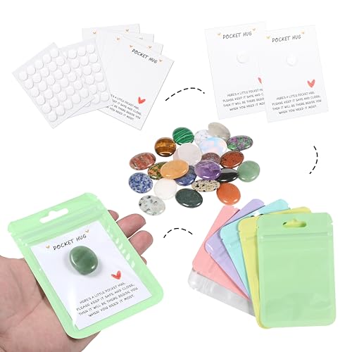 28 Sets Bulk Pocket Hug Little Oval Worry Stone Keepsake Exchange Relationship Cards for Colleagues Family Distance Social Celebration of Life Gift 28 Oval