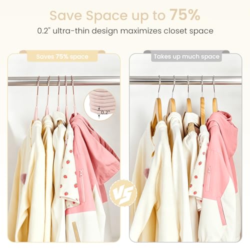 Kids Velvet Hangers with Clips, Kids Hangers 14 Inch, Pink, 50 Pack