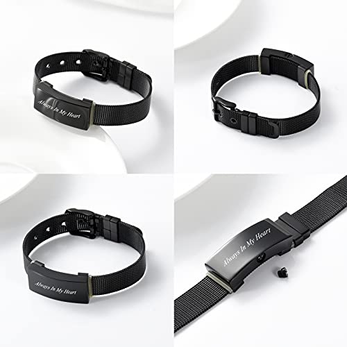 zeqingjw Adjustable Cremation Jewelry Urn Bracelet for Ashes Personalized Message Urn Bangle for Women Men Memorial Keepsake-Forever in My Heart Black