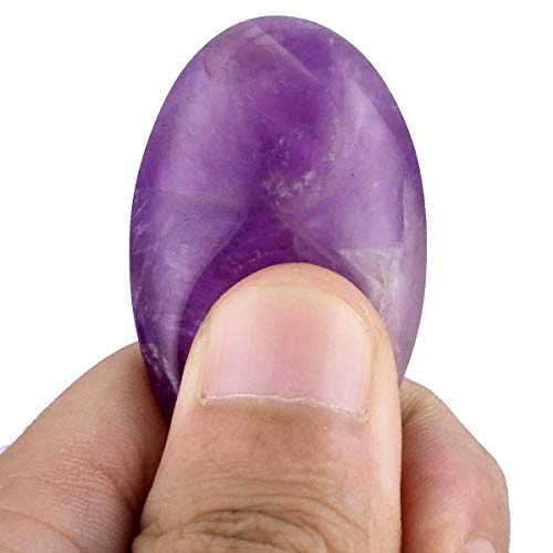 SUNYIK Oval Natural Amethyst Thumb Worry Stone for Anxiety Stress purple
