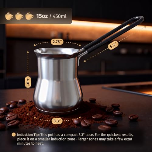 Matiks Turkish Coffee Maker, 15 Oz Induction Cezve - Turkish Coffee Pot