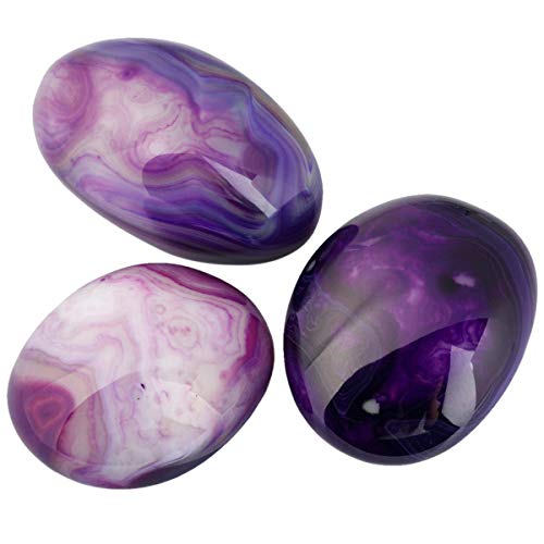 TUMBEELLUWA Polished Dyed Purple Agate Worry Stone Anxiety Stress Relief