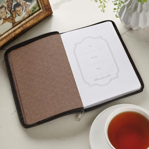 Christian Art Gifts Brown Vegan Leather Zipped Journal, Inspirational Men’s Notebook Be Strong Scripture, Flexible Cover, 336 Ruled Pages, Ribbon Bookmark, Joshua 1:9 Bible Verse