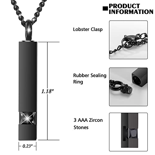 3 Pack Urn Necklace for Ashes Memorial Cremation Jewelry for Ashes, CZ Bar Urns Pendant Stainless Steel Urn Locket for Ashes Keepsake Jewelry with Words: Forever in my heart & Funnel Kit & Bag Black