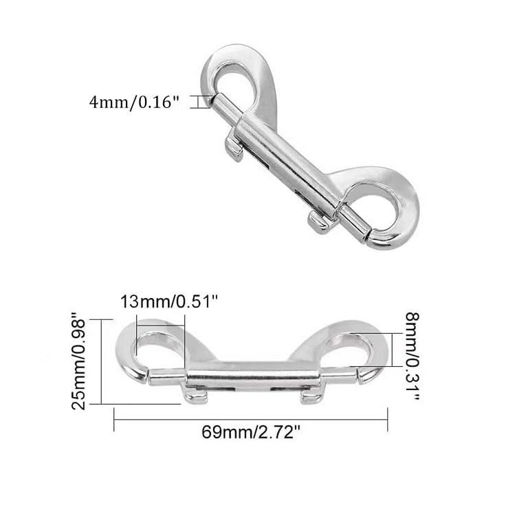 [Australia - AusPower] - 4PCS Silver 2.7inch Double Ended Bolt Snap Hook Zinc Alloy Hook Chain Clips Trigger Chain Clips Metal Key Holder Metal Key Holder for Key Chain Horse Tack Pet Feed Bucket Garage Use 