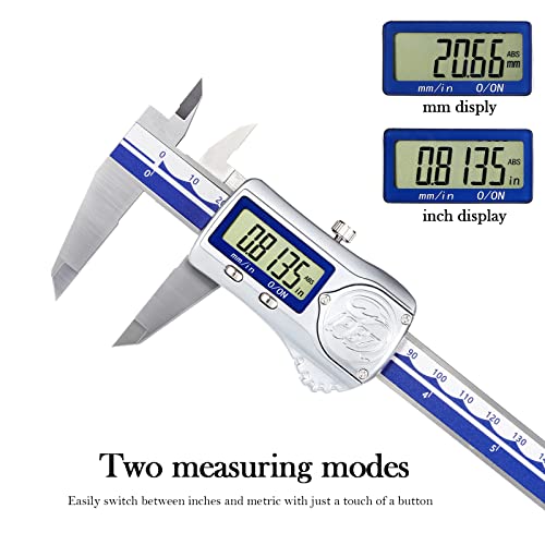 Skysummr IP67 waterproof digital vernier caliper, stainless steel 0-6 inch with large LCD screen, blue handle