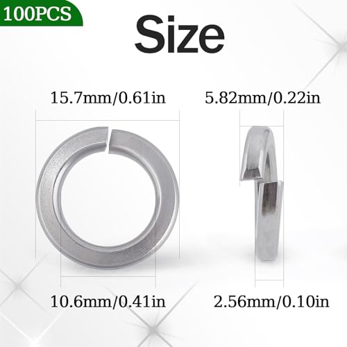 Ranstac 3/8-inch spring lock washers for screws and bolts, 100-piece pack