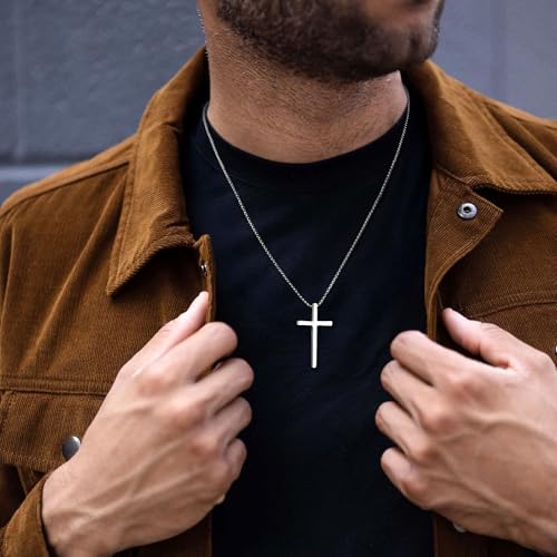 Ursteel 2 Pcs Black Silver Cross Necklace for Men, Bible Verse Cross Chain 20.0 Inches