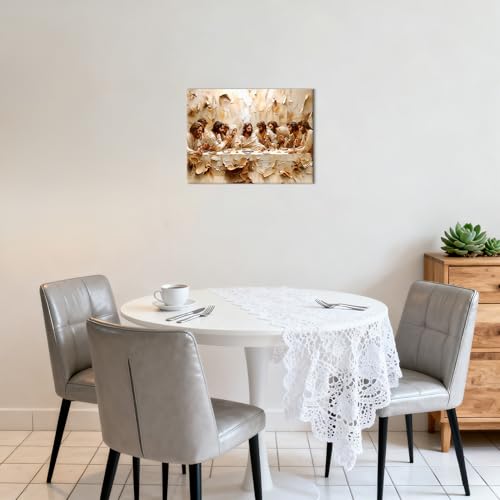 Jesus Last Supper Wall Art, Christian Wall Decor, Jesus Canvas Prints Painting Religious Bible Artwork Christ Home Decor Pictures for Dining Room Prayer Room 12x16 inch Framed 16"L x 12"W