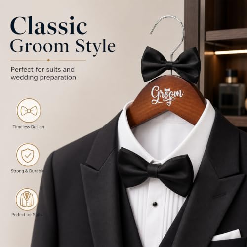 2 Pack Bride and Groom Wedding Hanger Set, Wooden Bride Hanger for Wedding Dress, Elegant Wedding Dress Hanger with Pearls and Bow Tie