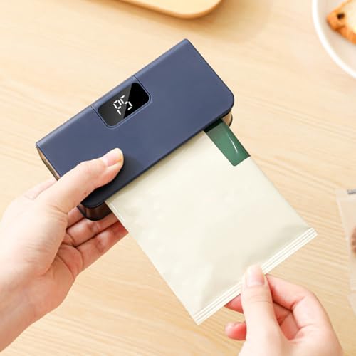 Mini Bag Sealer, Portable Package Resealer with Back Magnet & Hidden Cutter, 6 Modes, Automatic Air Sealing Machine for Plastic Snack Storage Black