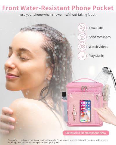 CUBETASTIC Mesh Shower Caddy Bag Portable - Large Capacity Shower Bag with Waterproof Phone Pocket & Sturdy Hook, Dorm Shower Caddy for Travel, Gym, College Essentials for Women & Men (Pink, M) Pink
