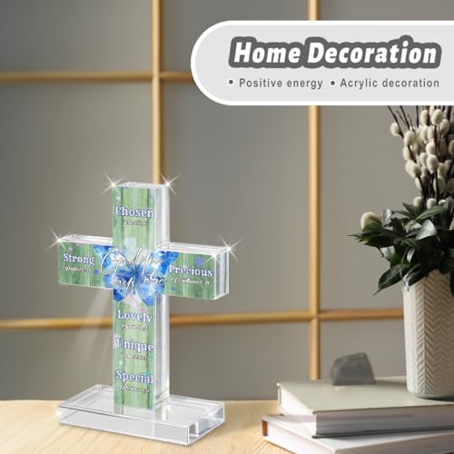 PVOPVO Inspirational Religious Christian Cross Decor Butterfly Gifts for Women Men Catholic Bible Verse Crosses Desk Decor for Home Office Prayer Room god3