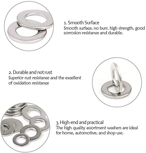 ZAYI M10 304 stainless steel flat washers and split spring lock washers assortment, 50 sets per pack