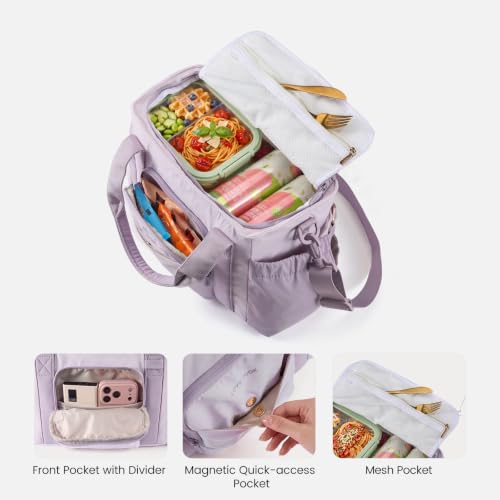 LOVEVOOK Insulated Lunch Box for Women,Adult Lunch Cooler Tote Bag with Bow Navy Blue Large-13L