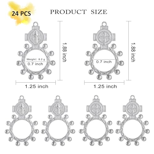 KOMI 24pc Finger Rosary Rings, Catholic Prayer Ring for Men Women, Baptism Confirmation Favors silver