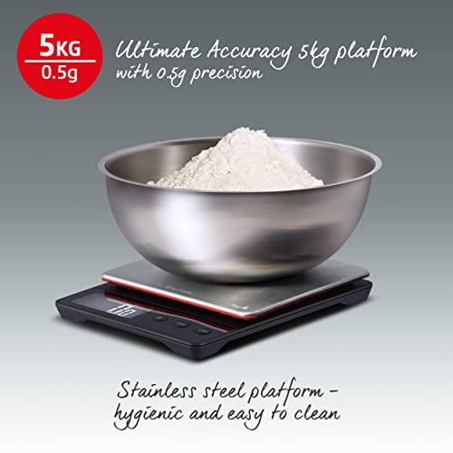 Heston Blumenthal Precision by Salter Digital Kitchen Scales - Square Compact Cooking Scale, Waterproof Platform, Weigh Food, Coffee & Liquids, Measure In 0.5g Increments, Slim Design, Stainless Steel Compact Precision Scale