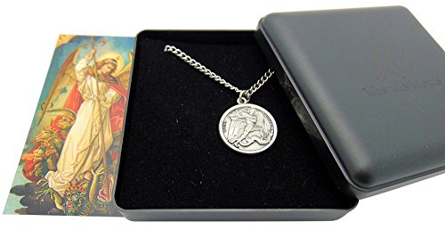 Westmon Works St Michael Pewter Medal One Inch Saint Pendant on a Stainless Steel Chain Boxed Gift Set