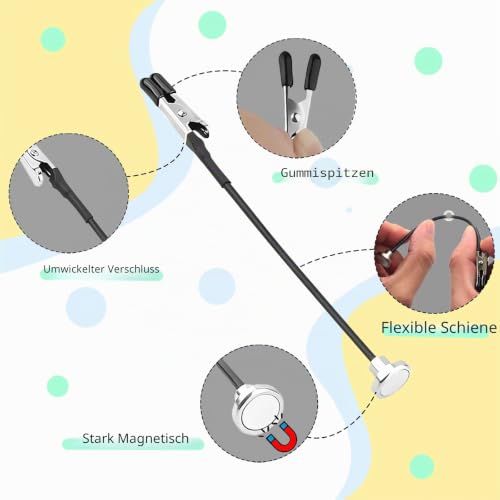 Third Hand Soldering Set - 10 Crocodile Clips with Magnetic Base, Iron Box | 10 clips with rubber protection, flexible arm & magnetic base, iron box as a base. Ideal for soldering, circuit board holders & model making. Kleine-Schwarz