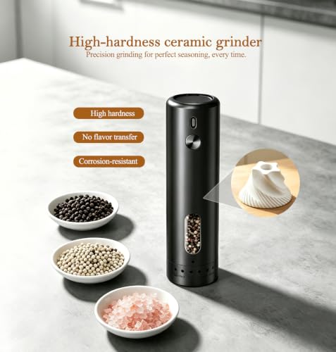 Electric Salt and Pepper Mill with USB-C, Adjustable Electric Spice Mill with 110 ml Large Capacity Silo and LED Lighting - Ideal for Kitchen and Table - Single Pack