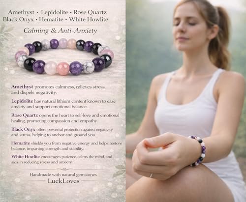 Natural Gemstone Healing Crystal Bead Bracelet, 8mm Stretch Calming & Anti-Anxiety