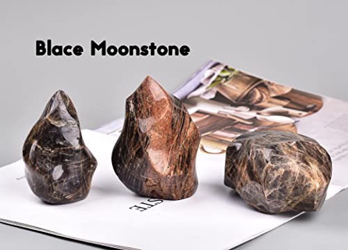 AMOYSTONE Black Moonstone Flame Shaped Towers Large Healing Crystal Stone Home Decor 1.0-1.5LBS 1.0-1.5 Pound