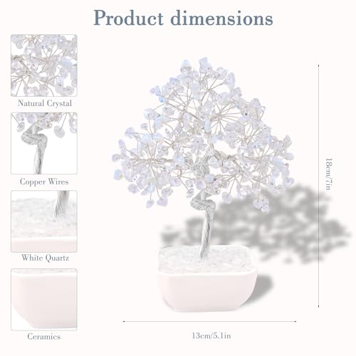 Clear Quartz Crystal Tree of Life – 7 Inch Master Healer for Energy Amplifying, Feng Shui Desk Decor with 243 Natural Gemstones – Handcrafted Silver Wire Gift Box for Meditation Spiritual Home Office Transparent