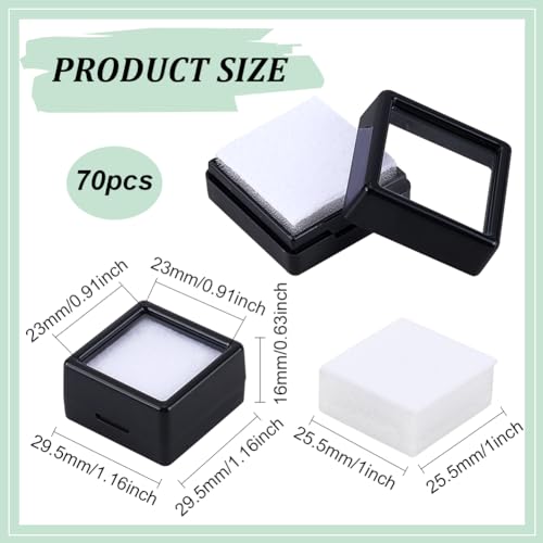BENECREAT 70pcs Black Modern Square Gemstone Display Box, 1.2x0.63 Inch for Gemstone, Jewelry, Crystal Diamond Accessories Display